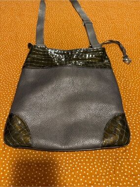 Brighton Olive Green and Gray Pebbled Leather Crossbody